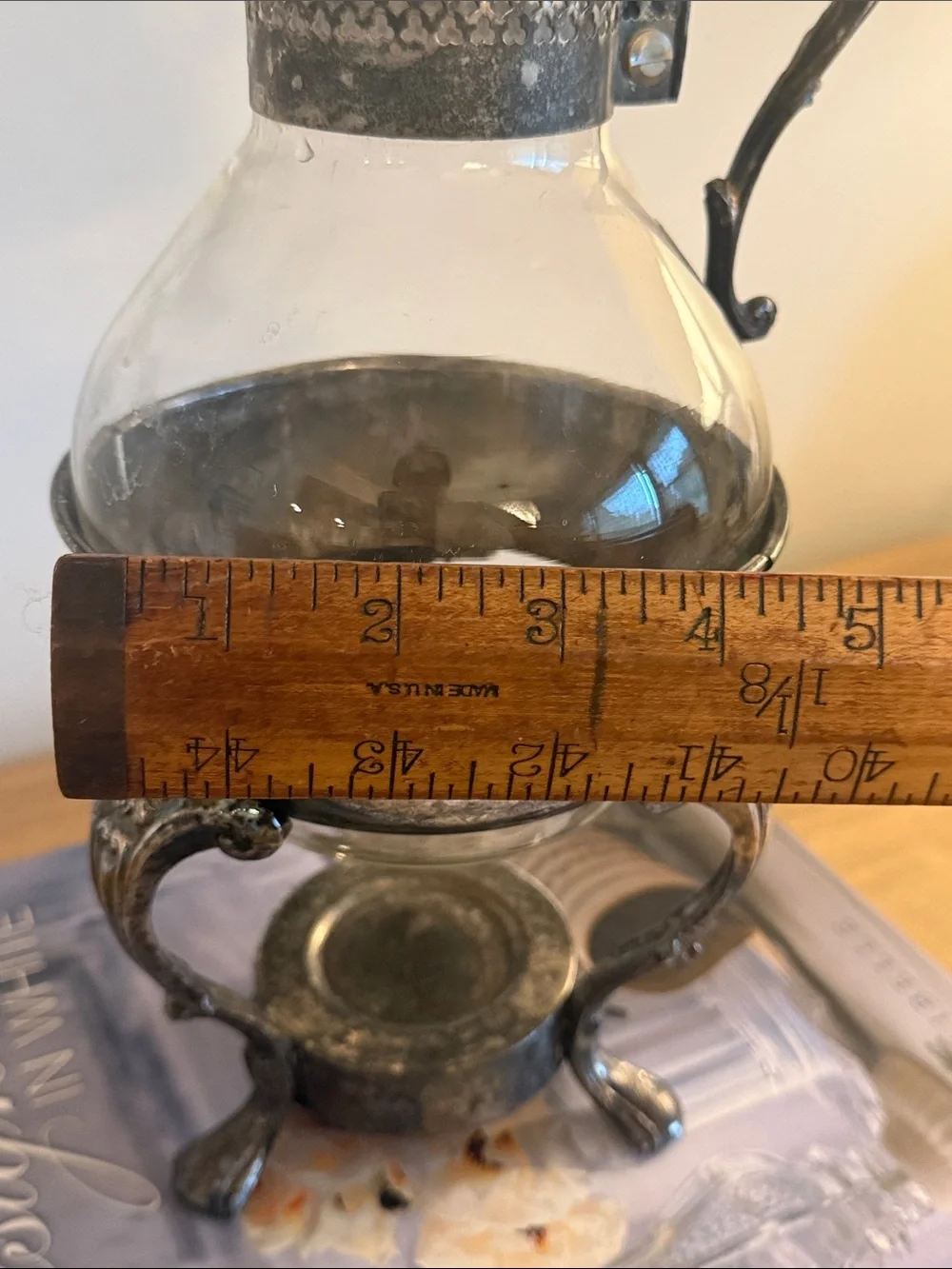 Vintage Glass Carafe with Silver Ornare Stand.